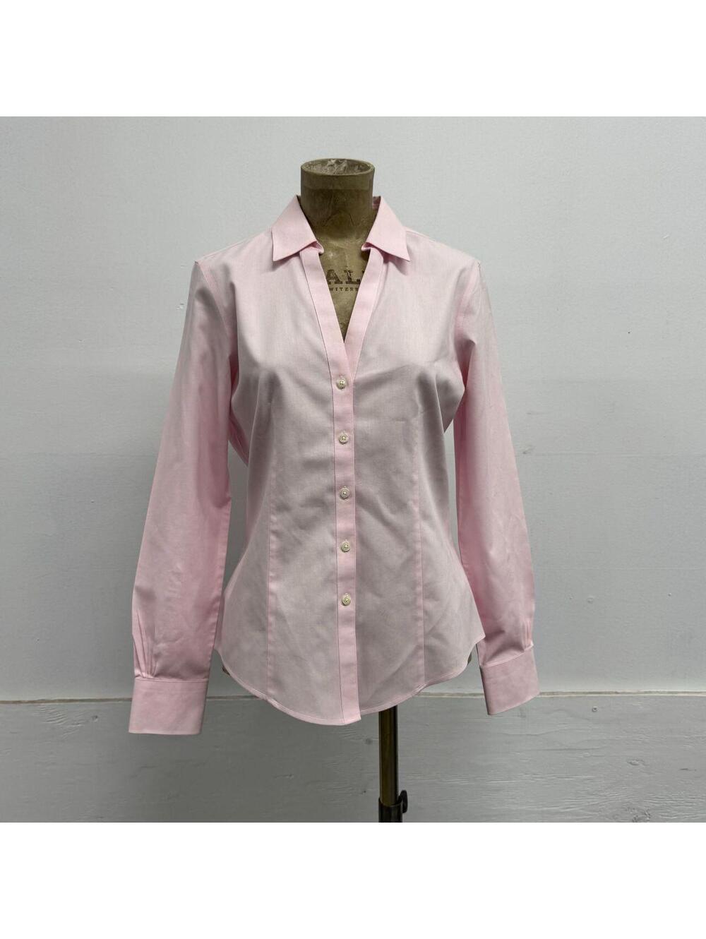 Brooks Brothers "346" Pastel Pink Oxford Cotton Fitted Split-Neck Blouse
